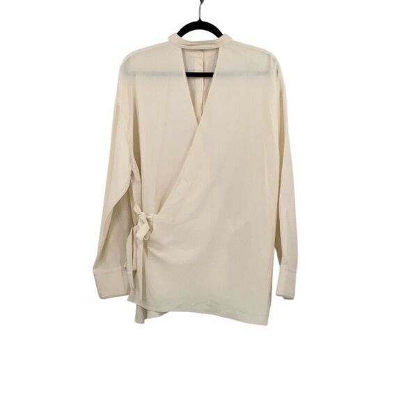 Helmut Lang Cream Long Sleeve Back Overlap Tunic Button Down Shirt Size Large - Picture 1 of 8